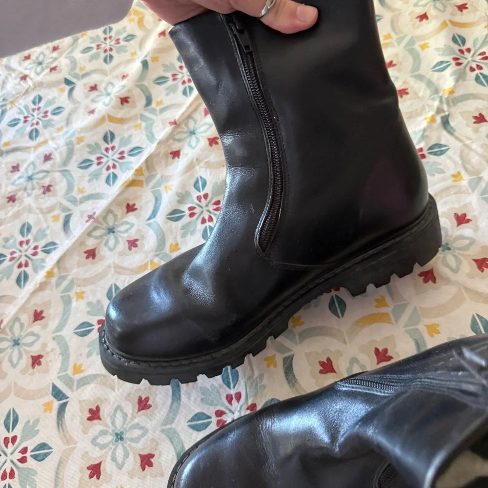 OC System Alpi Black Leather Winter Boots Faux Fur Lined Ice Grips Mens 42 US 9